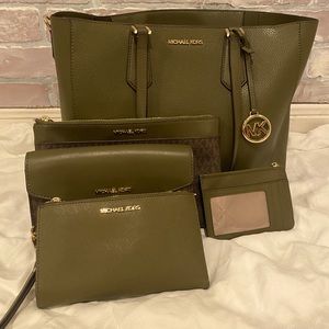 Michael Kors tote w/ removable zip + pocket pouches, matching wallet, ID wallet